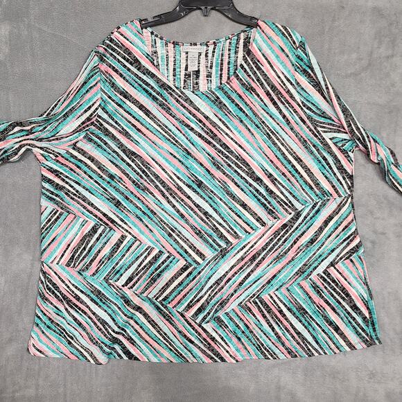 Catherines Top Womens 3X Geometric Stripes Layered Colorful 3/4 Sleeve - Picture 3 of 8